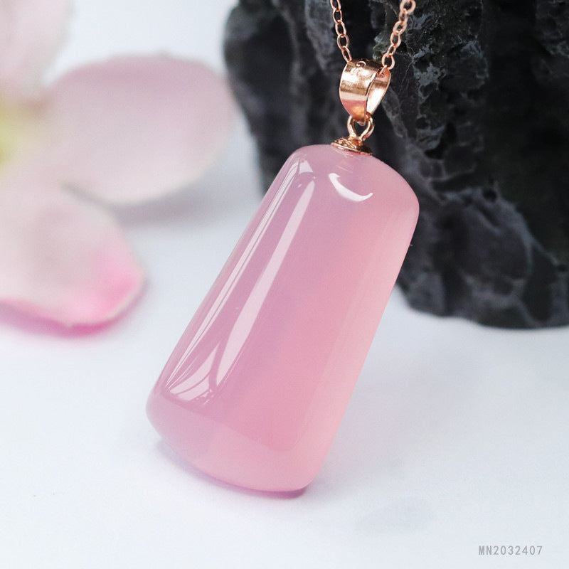 Inlay Natural Rose Chalcedony Lucky Agate Pendant