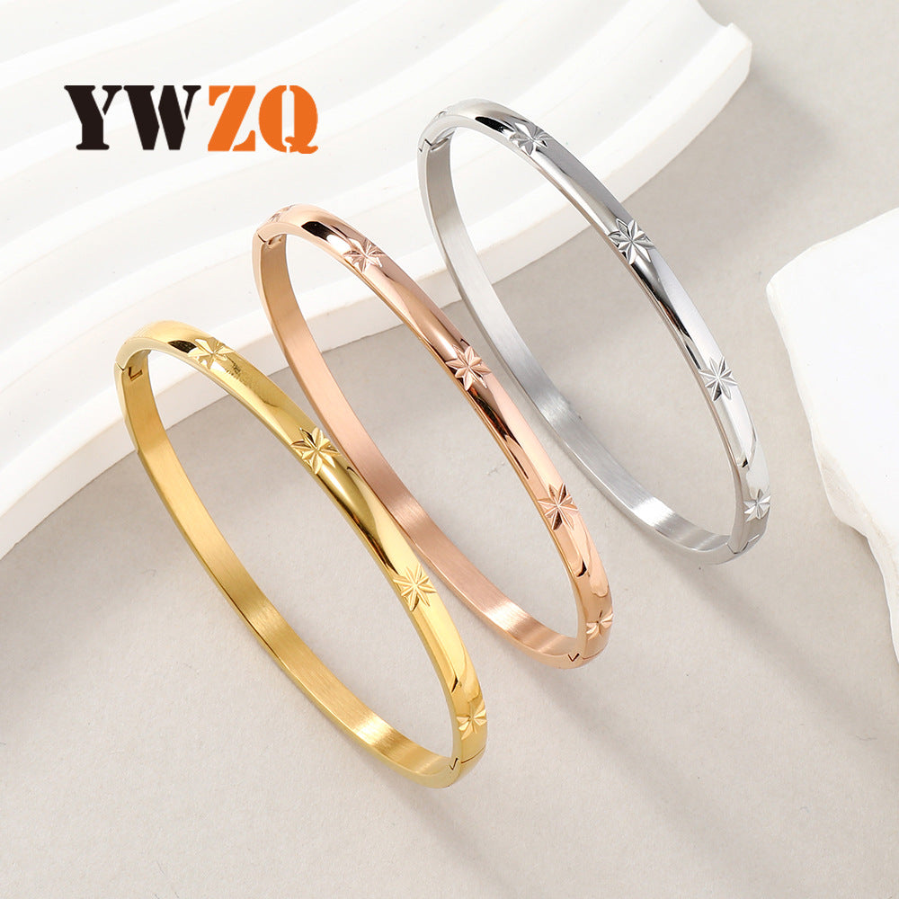 Stainless Steel Snap Joint Golden Batch Flower Octagonal Stars Bracelets