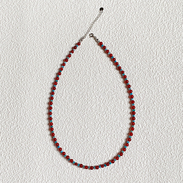Flowers Retro Atmosphere Clavicle Chain Female Red Blue Beaded Niche Necklaces