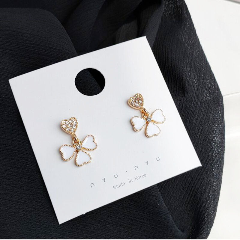 Pin Simple Rhinestone Clover Love Heart Flowers Female Design Earrings