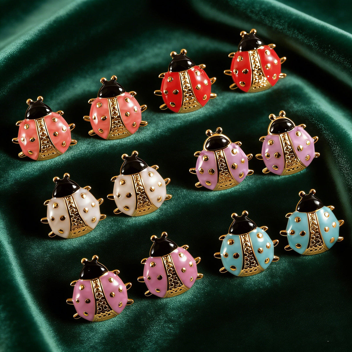 Colorful Oil Ladybug Stainless Steel Creative Cartoon Fashionable Versatile Stud Earrings