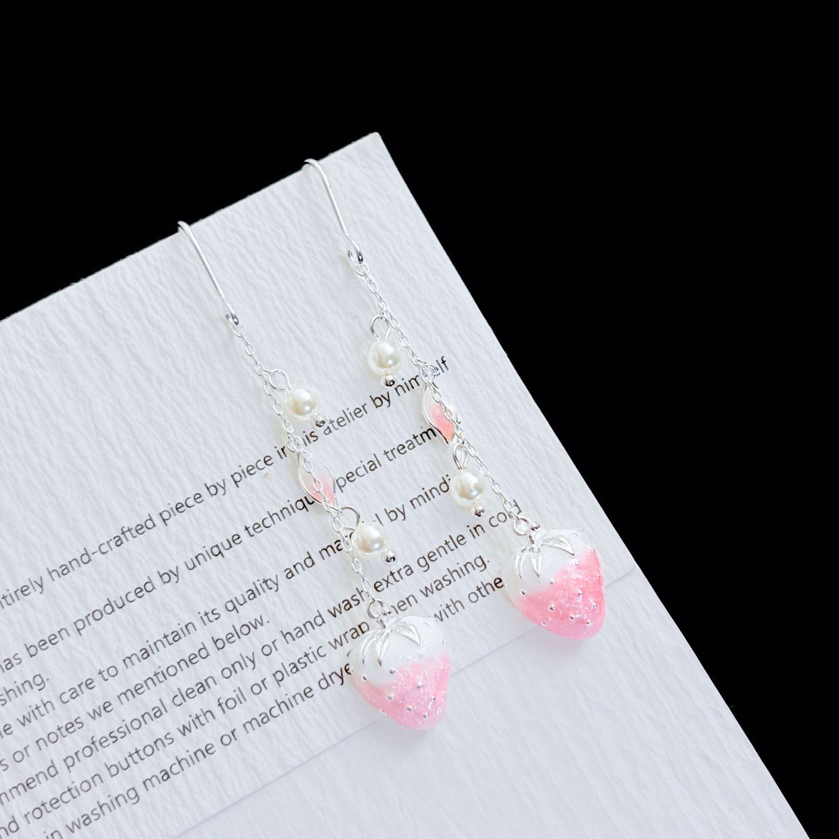 Sweet Elegant Pink Strawberry Long Spring Girly Style Cute Unique Earrings