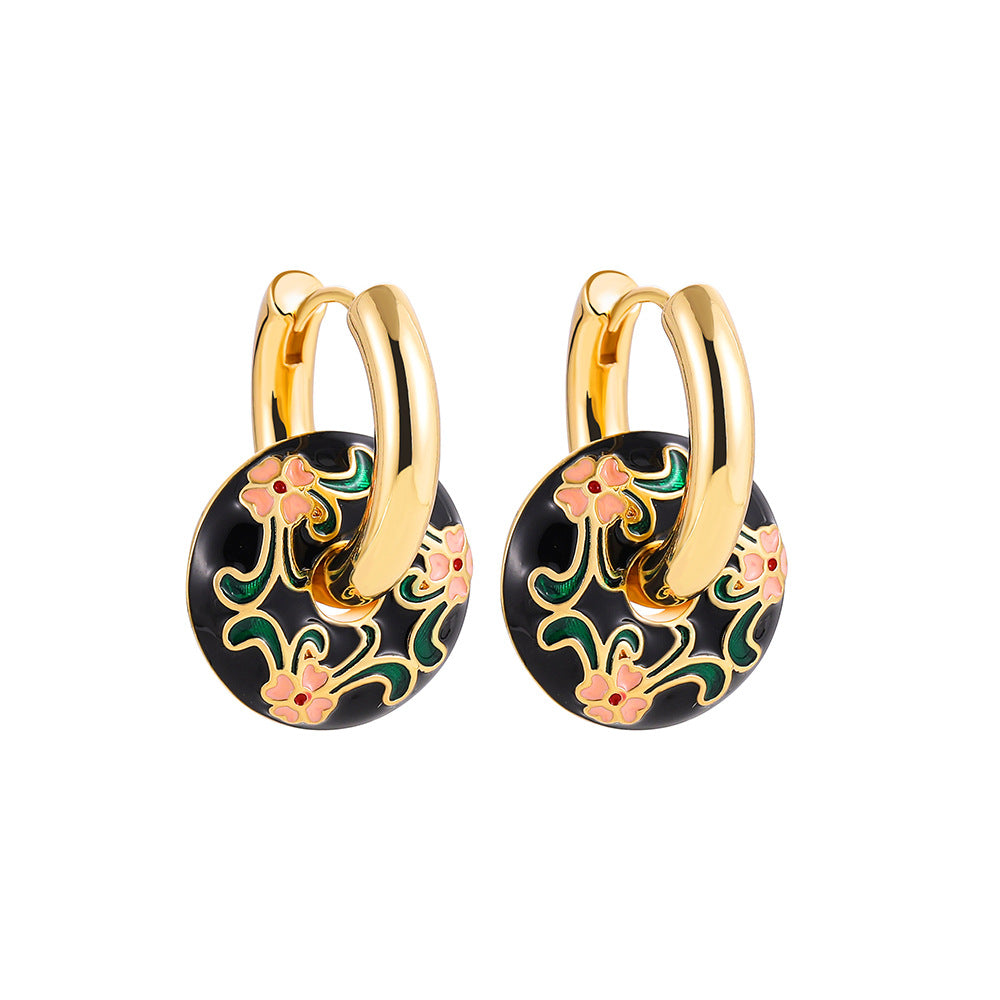 Drip Pattern Circle Ear Clip French Fashionable Niche Design Vintage Earrings