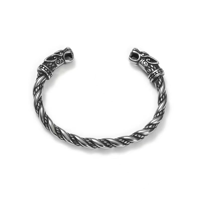 Men's Retro Nordic Viking Double Chinese Dragon Heads Bracelet