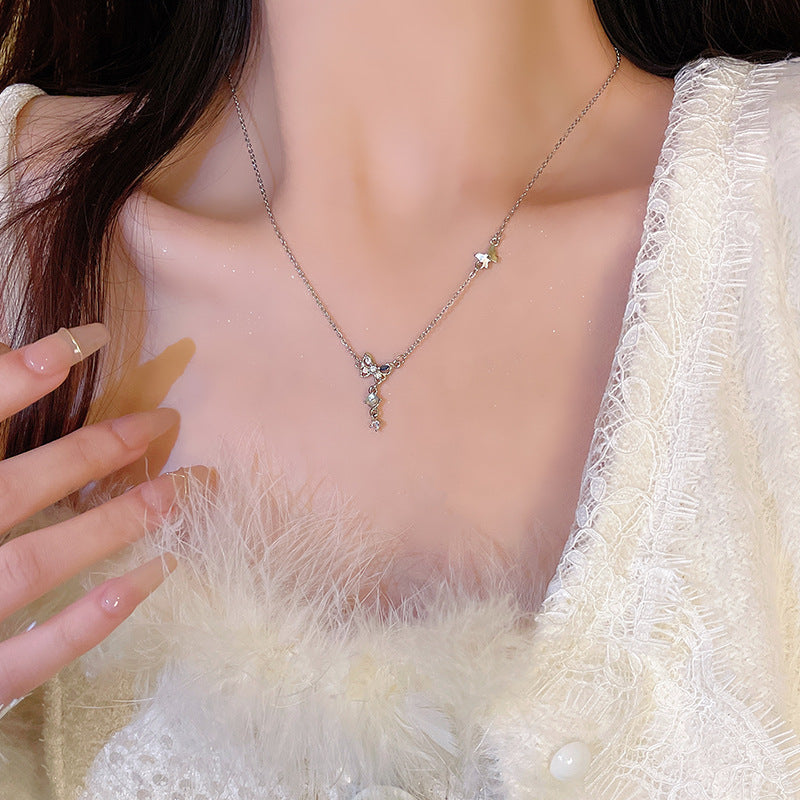 Crystals Butterfly Female High Sense Niche Sweet Moonstone Clavicle Chain Jewelry Set