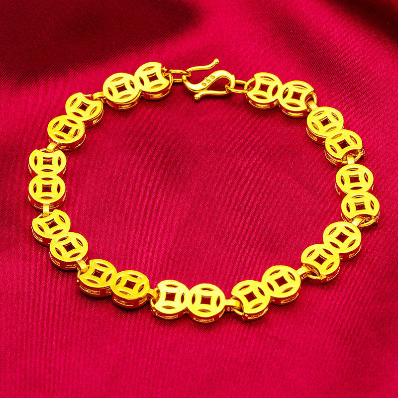 Women's Vietnam Placer Gold Coin Frosted Sandblasting Bracelets