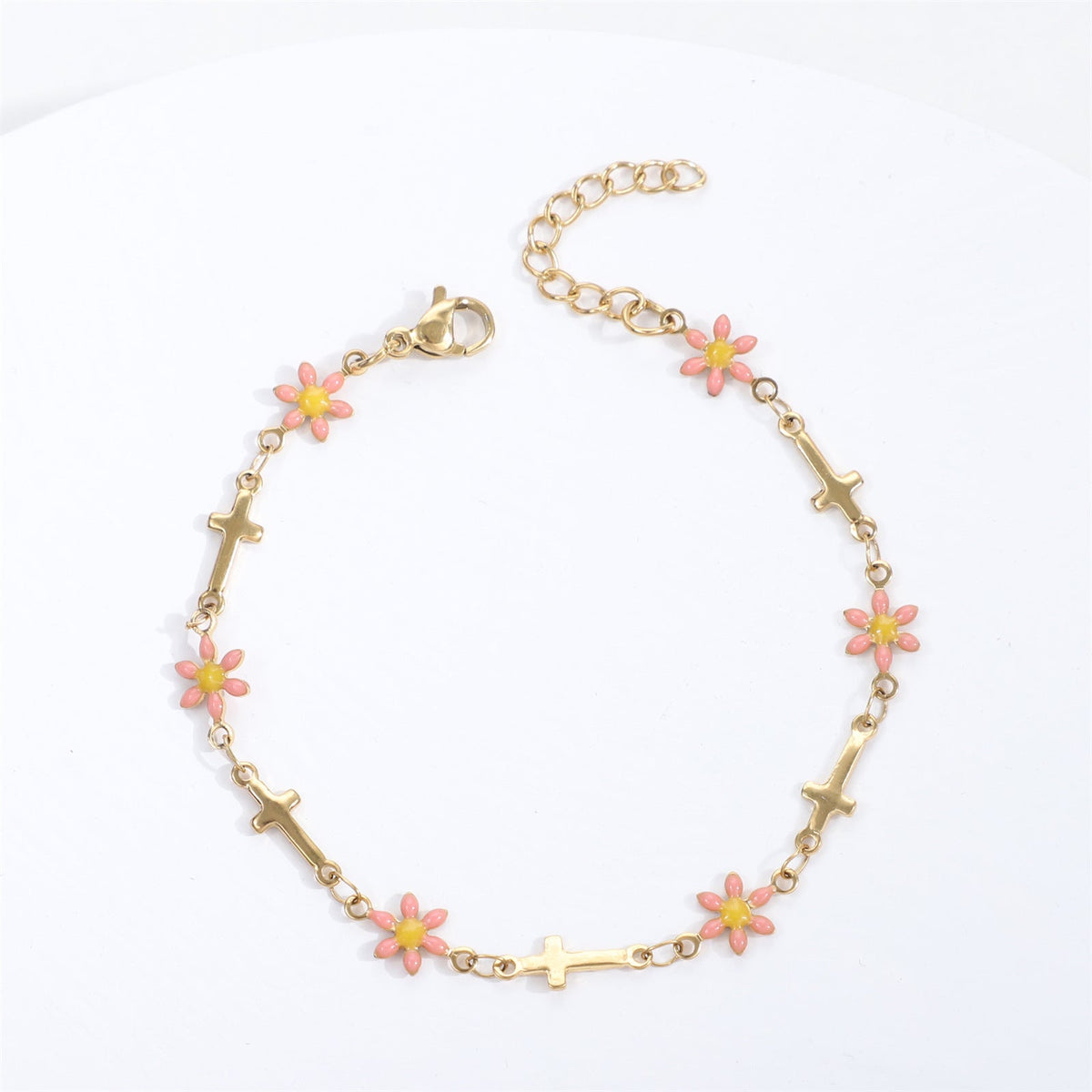 Gold Gaanized Enamel Colorful Oil Cross Chrysanthemum Unique Fashion Stainless Bracelet