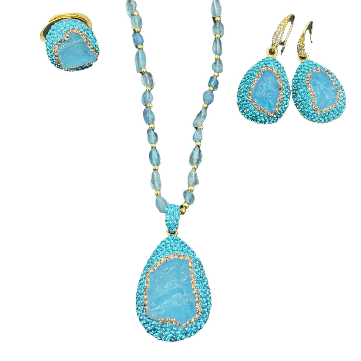 Rough Stone Fashion Personality Affordable Luxury Style Czech Diamond Color Jewelry Set