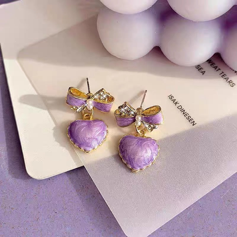 Bow Love Heart Special Interest Light Luxury Temperament Peach Stud Earrings