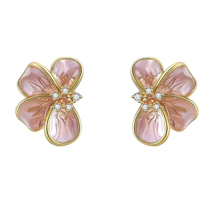 Women's French Simplicity Pink Blooming Flower For Design High-grade Exquisite Earrings