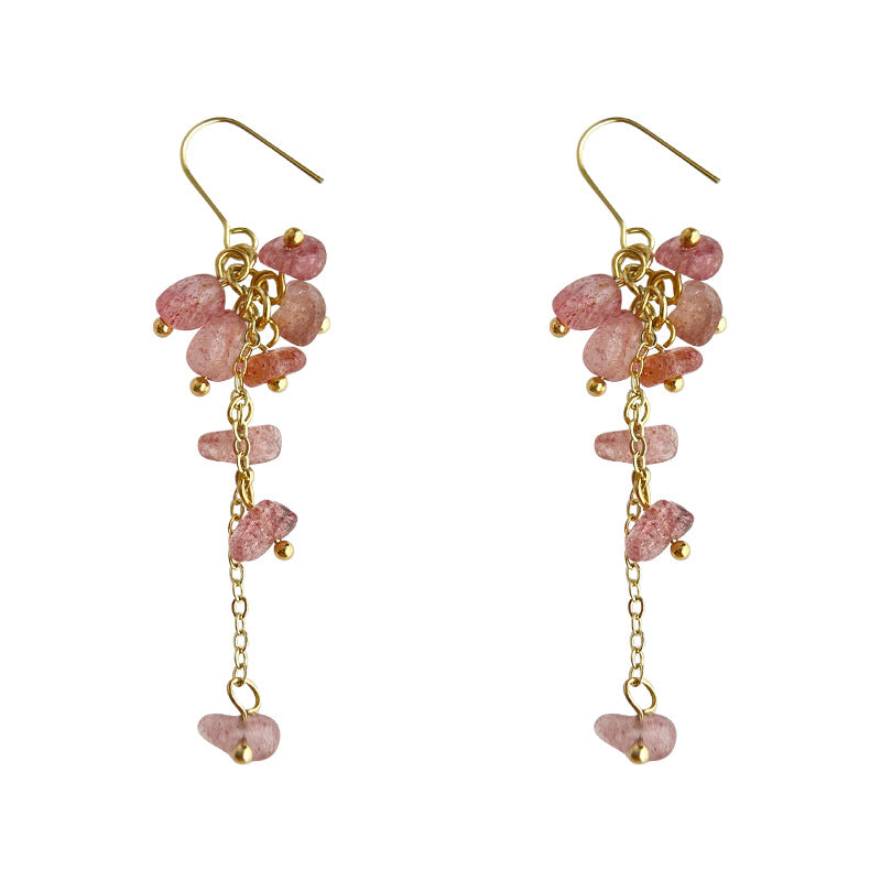 Super Fairy Mori Style Natural Stone Strawberry Handmade Sweet Elegance Earrings