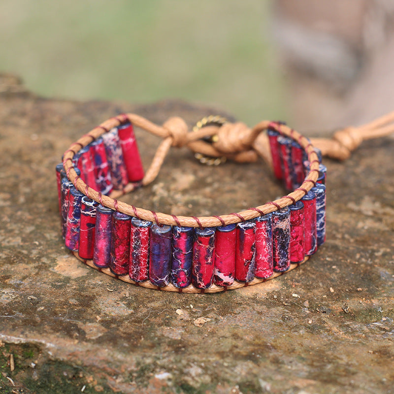 Bohemian Style Natural Stone Lan Di Royal Vintage Hand-woven Bracelet