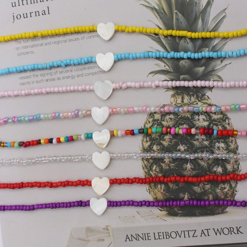 Heart Beads Stringed Color Clavicle Chain Necklace