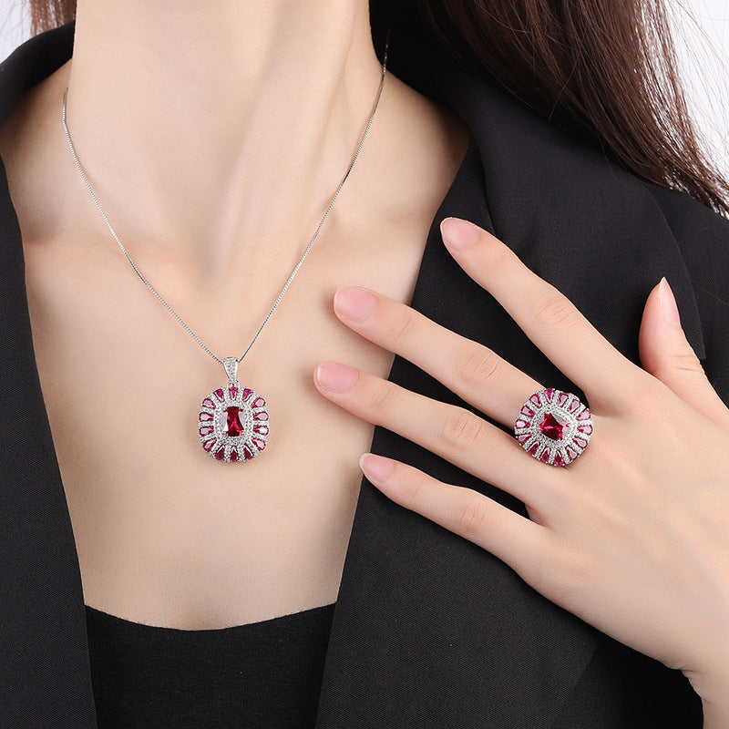 Women's With Ruby Cloisonne Vintage Luxury Jewelry Set