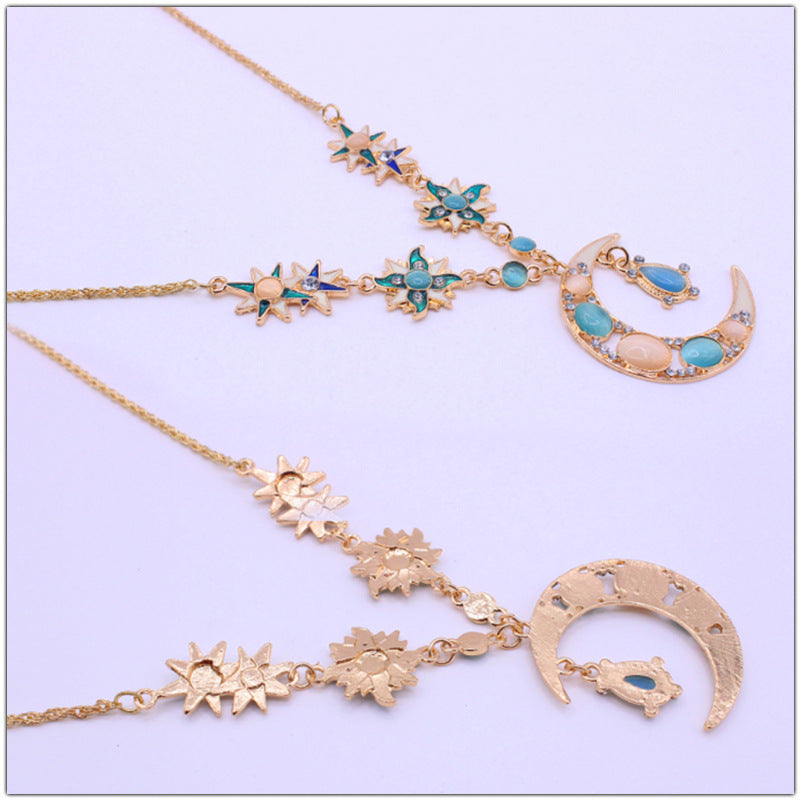 Starry Sky Series Crystal Shining Diamond Opal Sun Necklaces