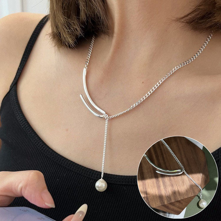 Women's Style Imitation Pearl Retro Buckle Asymmetric Multilayer Collarbone Elegance Creativity Necklace