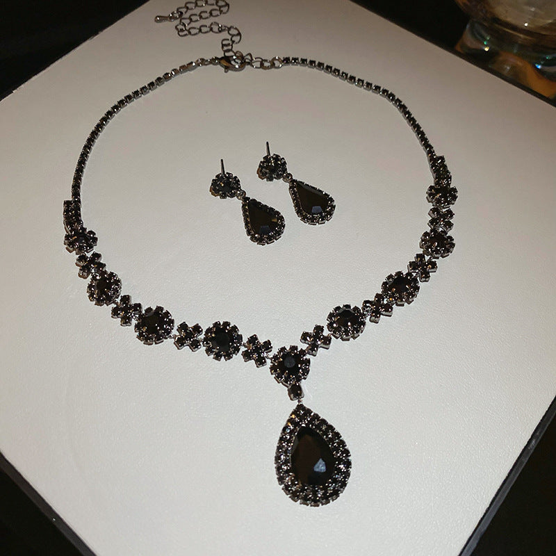 Sier Needle Flower Ear Retro Easy Matching Sweater Chain Exquisite Jewelry Set