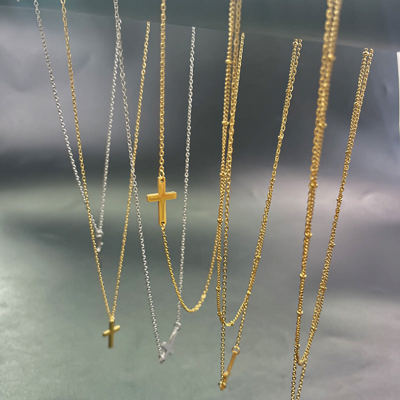 Women's Stainless Steel Cross Chain Clip Beads Bead Refined Necklace
