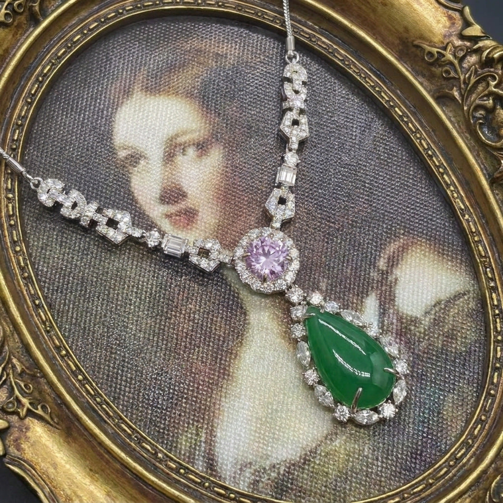 Royal Style Water Drop Emerald Dress With Light Jewelry Set