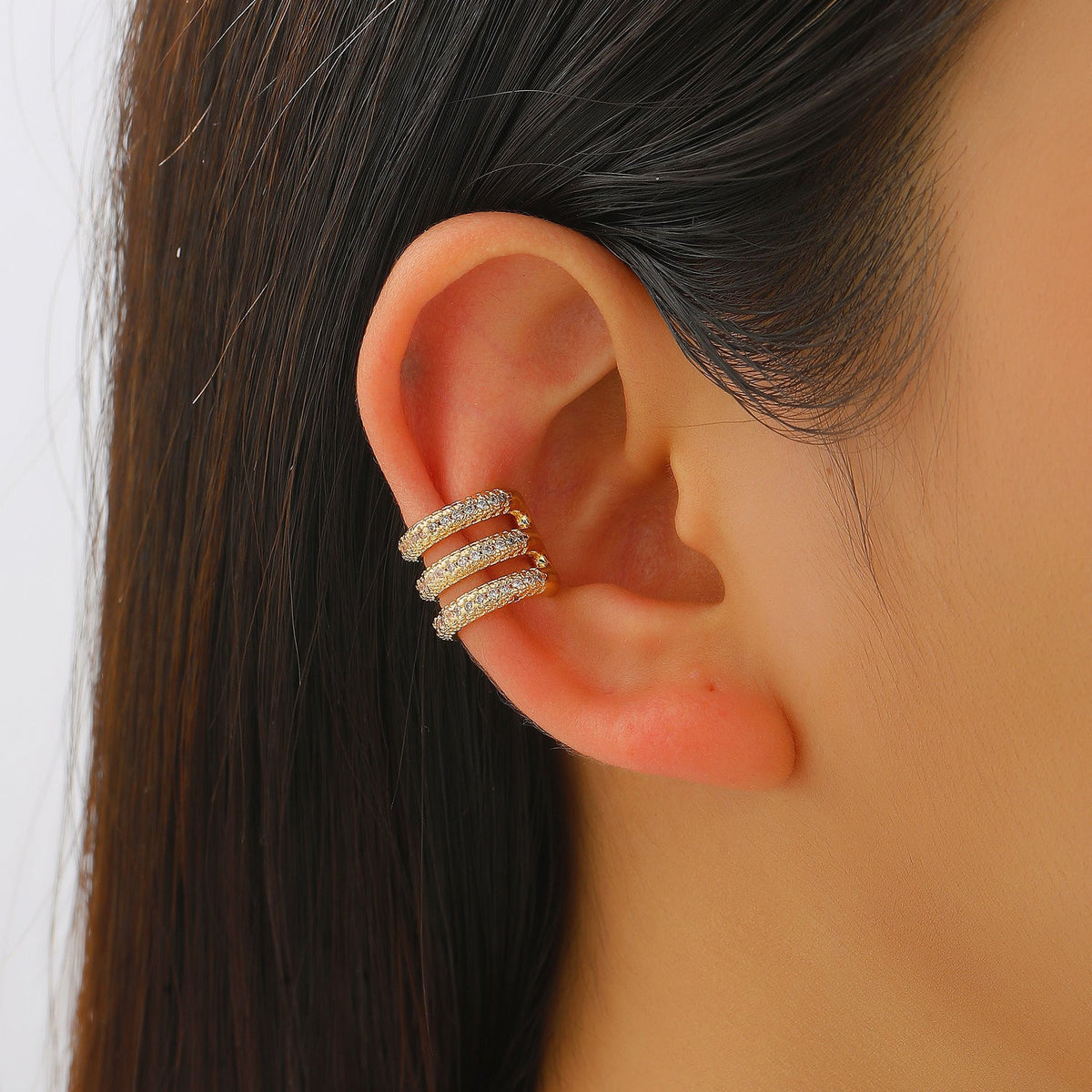Luxury Fashion Copper Inlaid Zircon No Piercing Female Geometric Painless Ear Clip