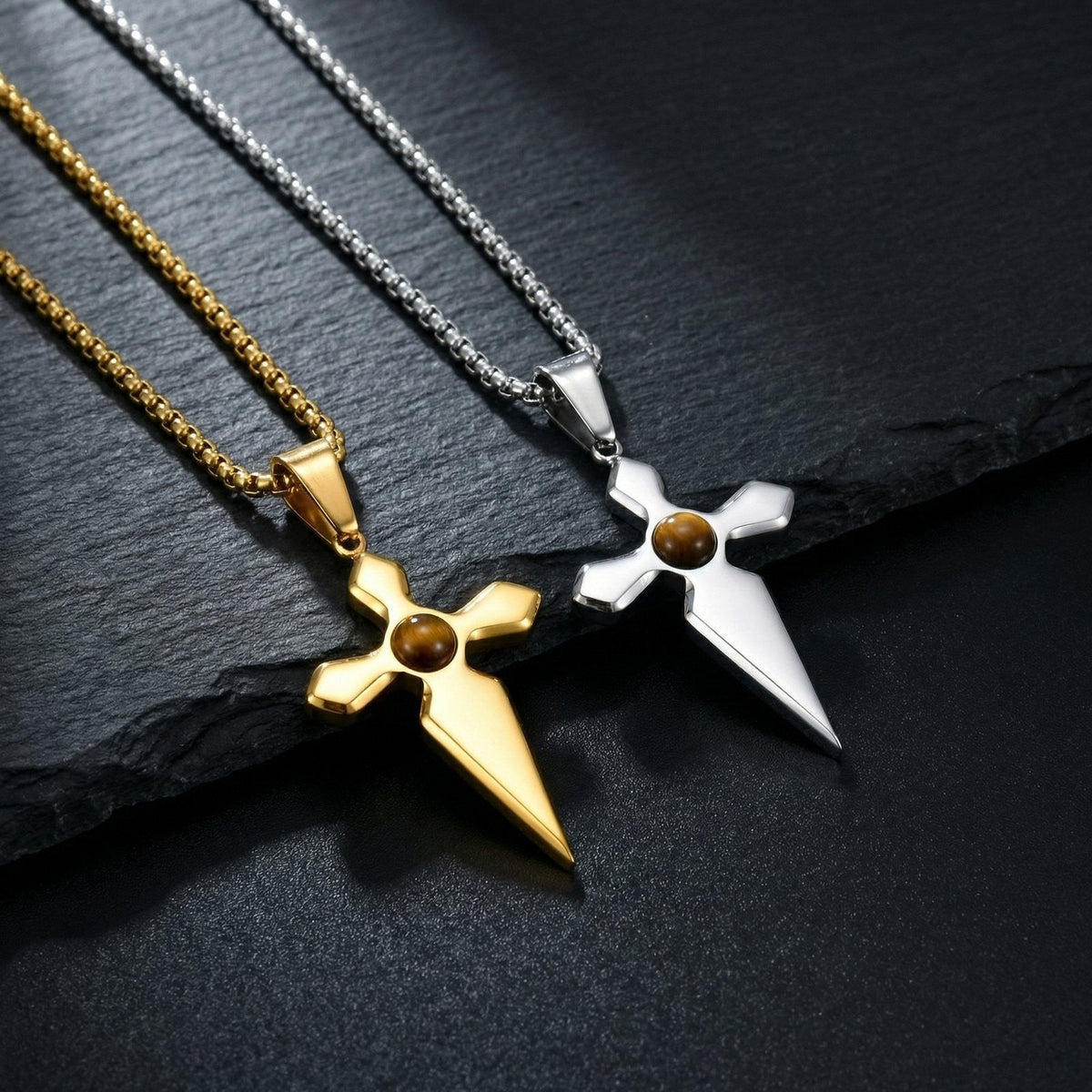 Men's Cool Personality Stainless Steel Natural Tigereye Pendants