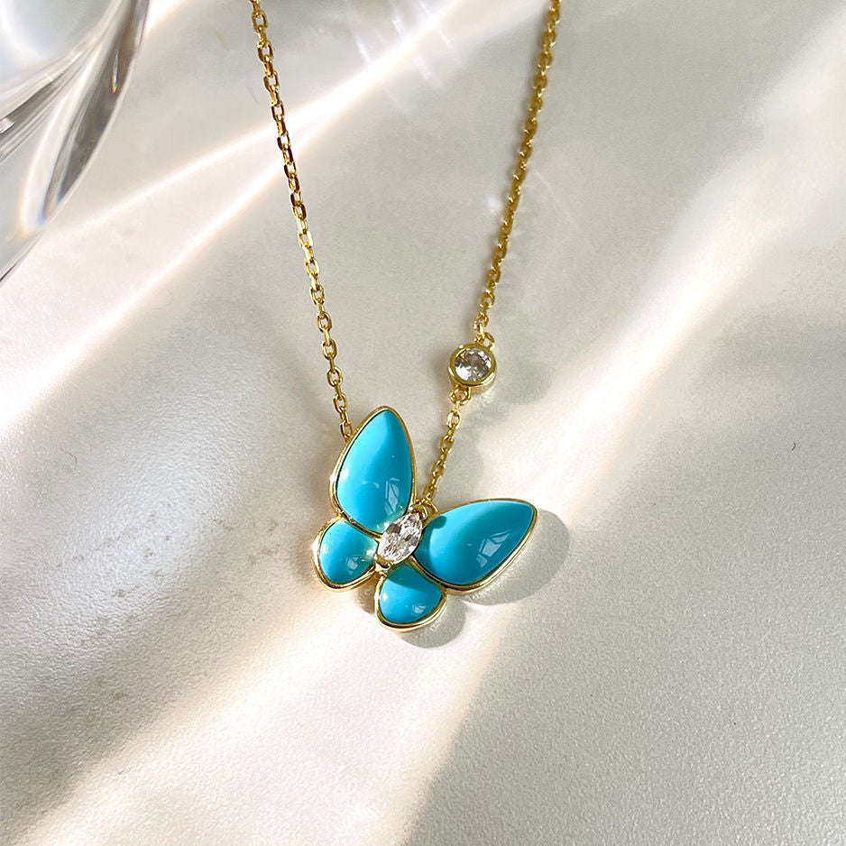 Imitation Turquoise Butterfly Clavicle Chain Fashion Exquisite Sweet Style Gift Pendant
