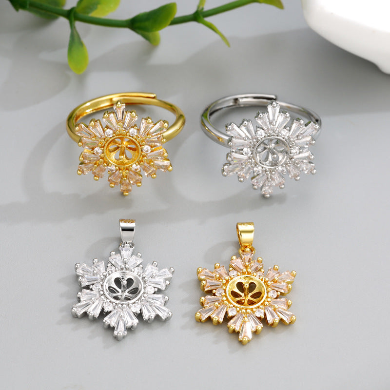 Style Simple Snowflake Empty Holder Gold Color Retention Inlaid Zirconium Jewelry Set