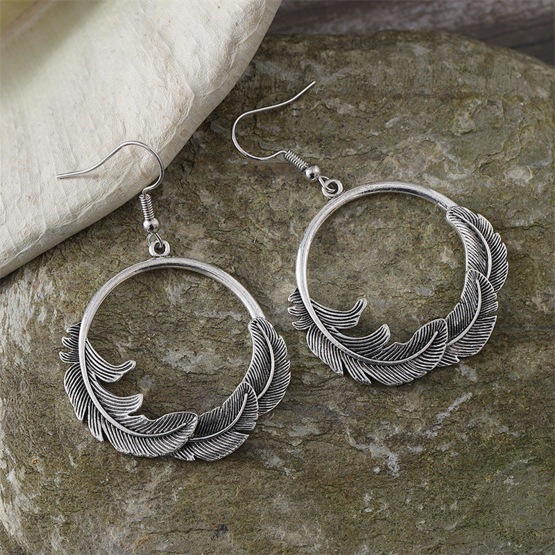 Women's Fashion Retro Round Feather Special Simple Earrings