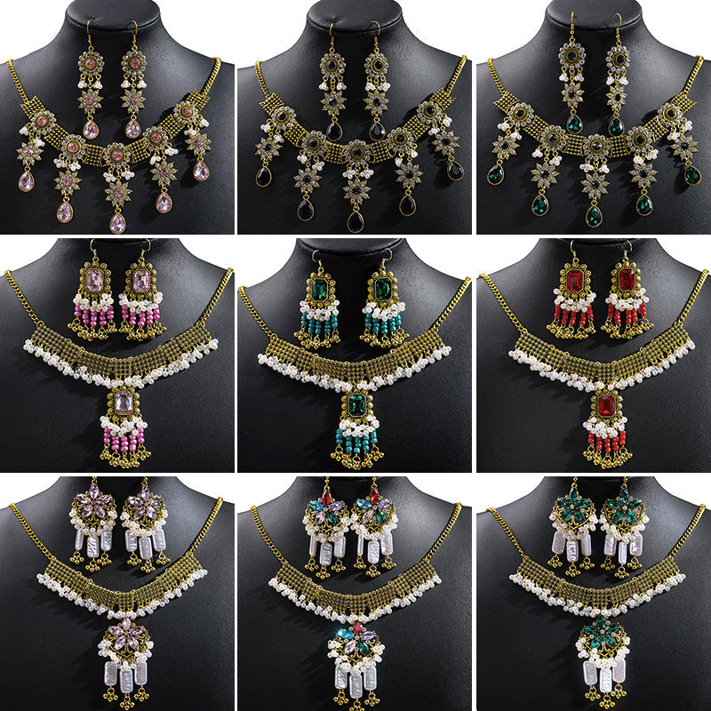 Bohemian Crystal Ethnic Style Diamond Tassel Jewelry Set