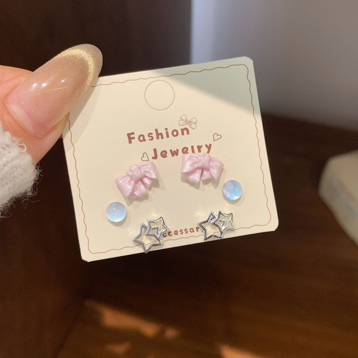 Women's Bow Flower Three-piece Sier Needle Exquisite Sweet Stud Earrings