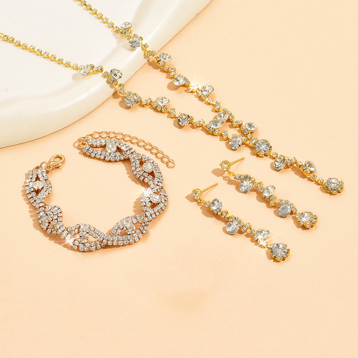 Crystal Rhinestone Ear Three-piece Wedding Decoration Jewelry Set
