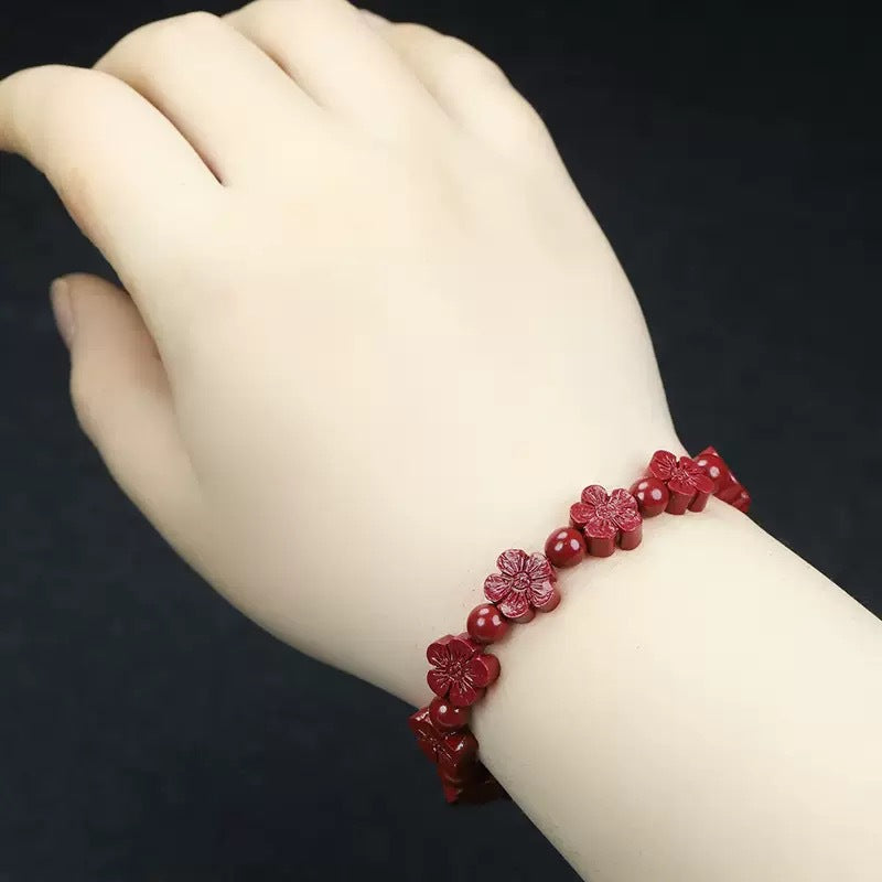 Natural Cinnabar Handmade Beaded Purple Gold Sand Plum Female Bracelet