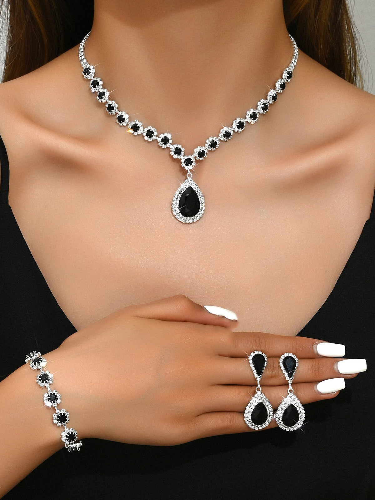 Wedding Bridal Ear Three-piece Full Diamond Jewelry Set