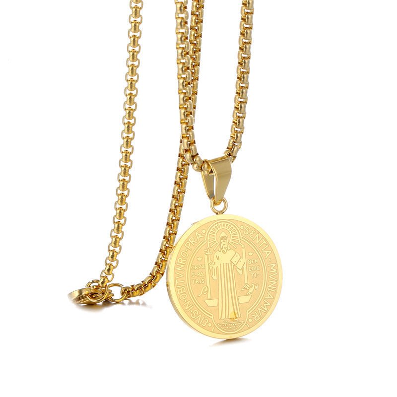 Stainless Steel God Priest Personality Round Medal Pendant