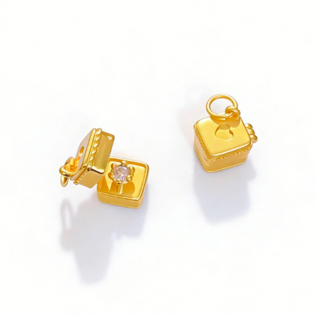 Gold Shop Cute Surprise Can Open Diamond Gift Box Pendant