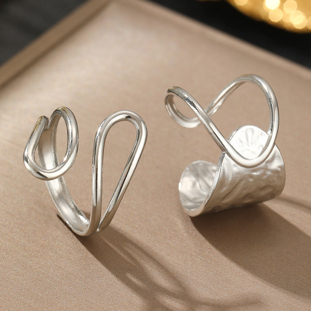 Women's Retro Designer Temperamental Minority Irregular Trendy Stainless Steel Ring