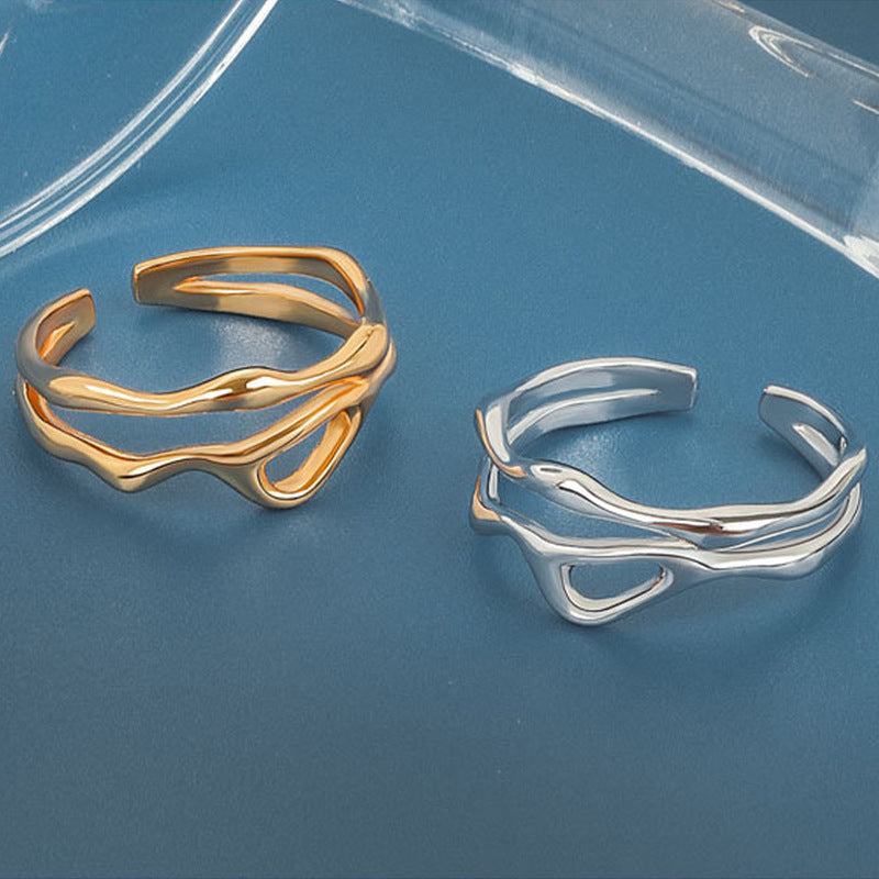 Women's Korean Style Niche Design Free Shape Irregular Curve Bar Rings