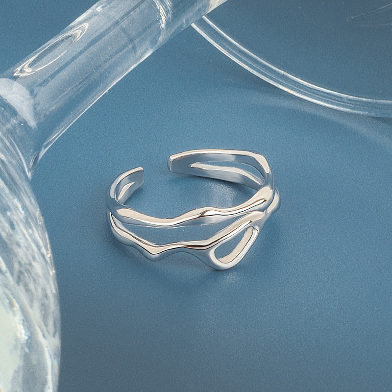 Women's Korean Style Niche Design Free Shape Irregular Curve Bar Rings
