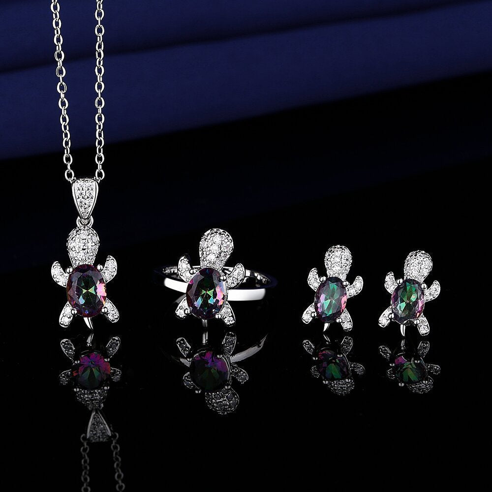 Broadcast Fashion Little Turtle Inlaid Colorful Zircon Three-piece Rings
