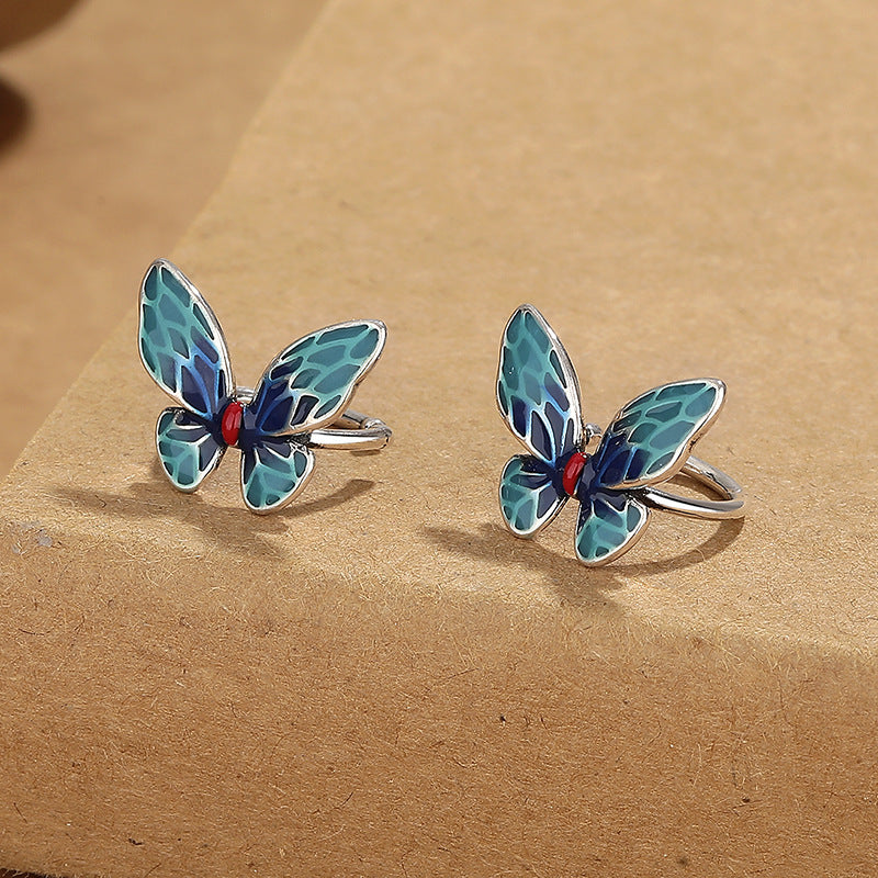 Chinese Cloisonne Enamel Butterfly Female Retro Ethnic Design Gifts Rings