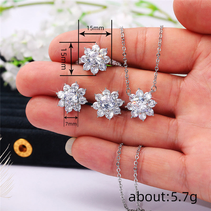 Shi Korean Style Fashion Elegant Snowflake Zircon Versatile Jewelry Set