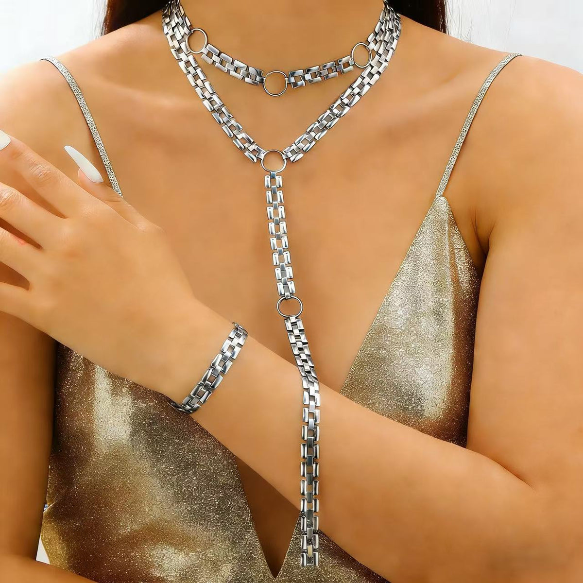 Women's Fashion Y-shaped Watch Clavicle Chain Stacked Strap Length Sweater Jewelry Set