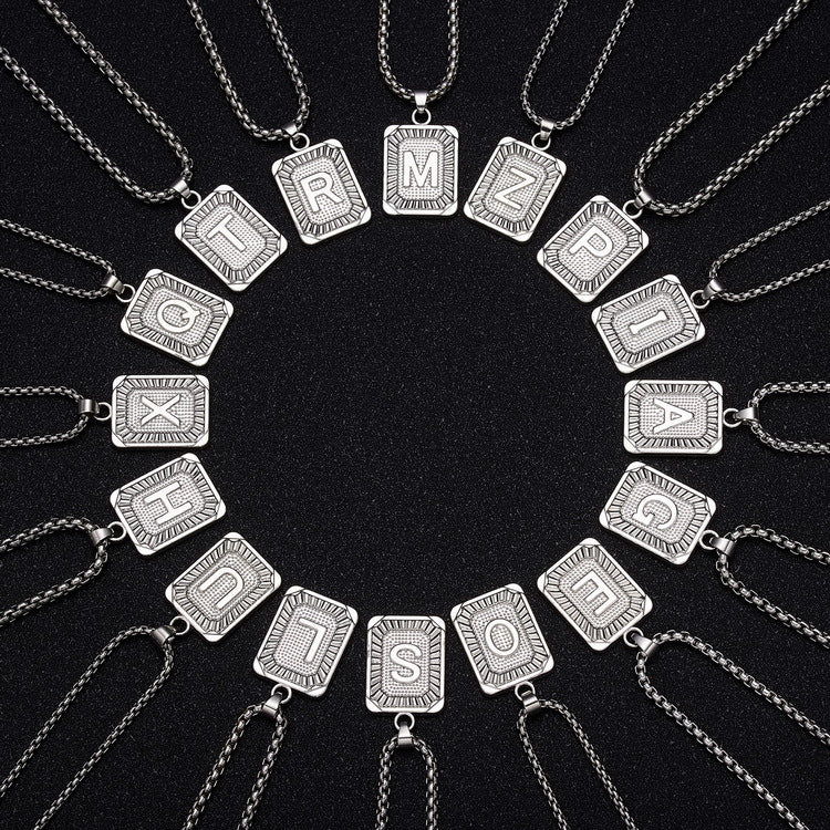 P Square Plate Clavicle Chain Neck Sier Pendants