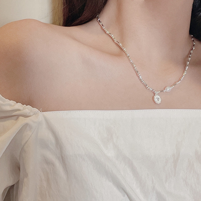 Women's Sterling Sier Handmade Bamboo Heart-shaped Pearl Necklace