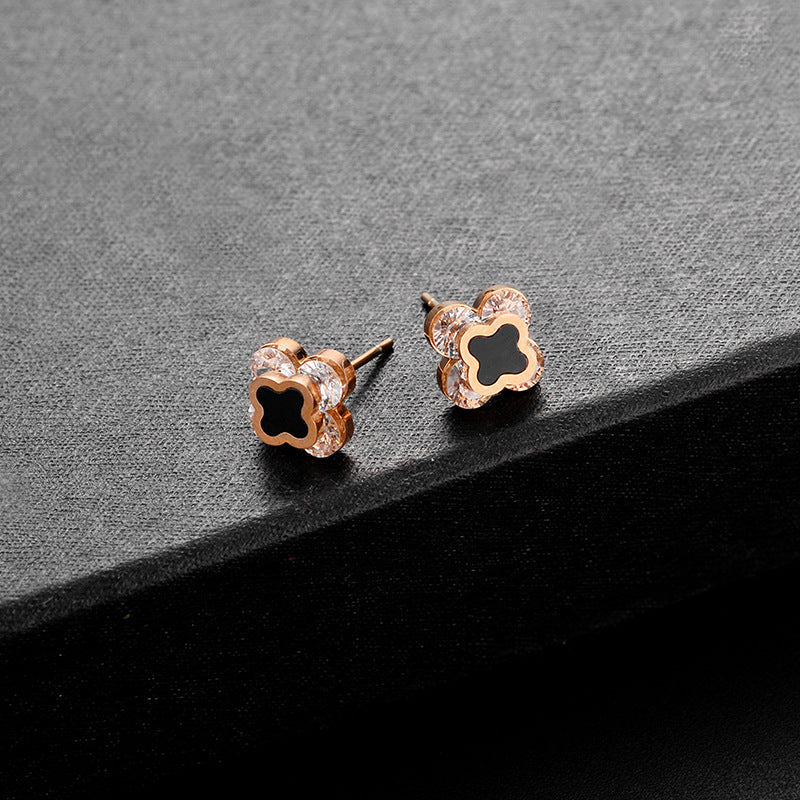 Steel Ear Clover Simple Graceful Small Cute Fashion Korean Earrings