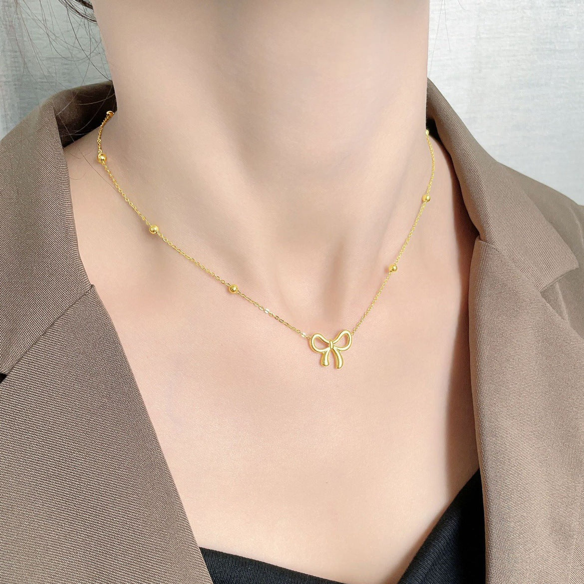 Women's Bow Titanium Steel For Gold Starry Necklaces