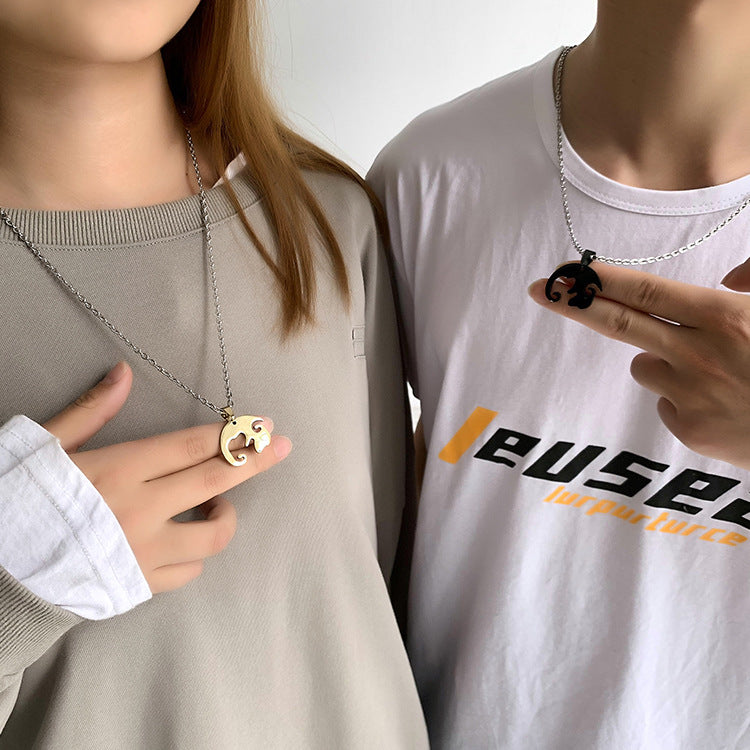 Women's & Men's Dog Couple Stitching For Girlfriends Simple Cute Korean Titanium Pendants