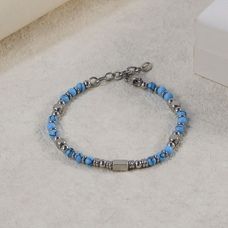 Stone Stainless Steel Obsidian Fashion Blue Turquoise Handmade Bracelet