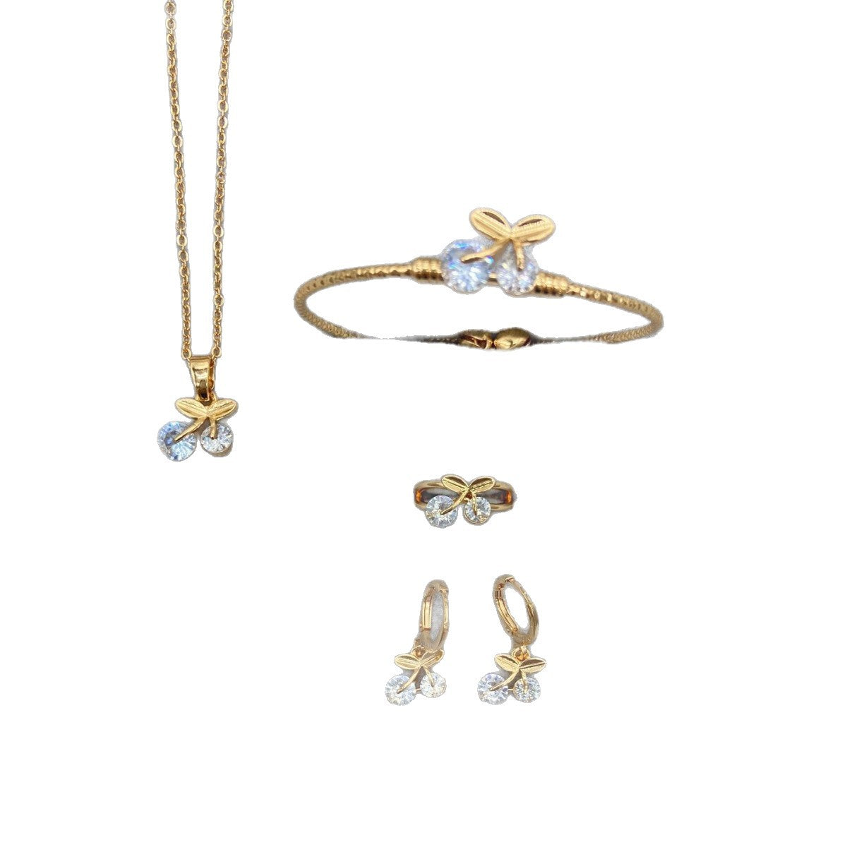Children's Copper Inlaid Zircon Fruit Series Cherry Jewelry Set
