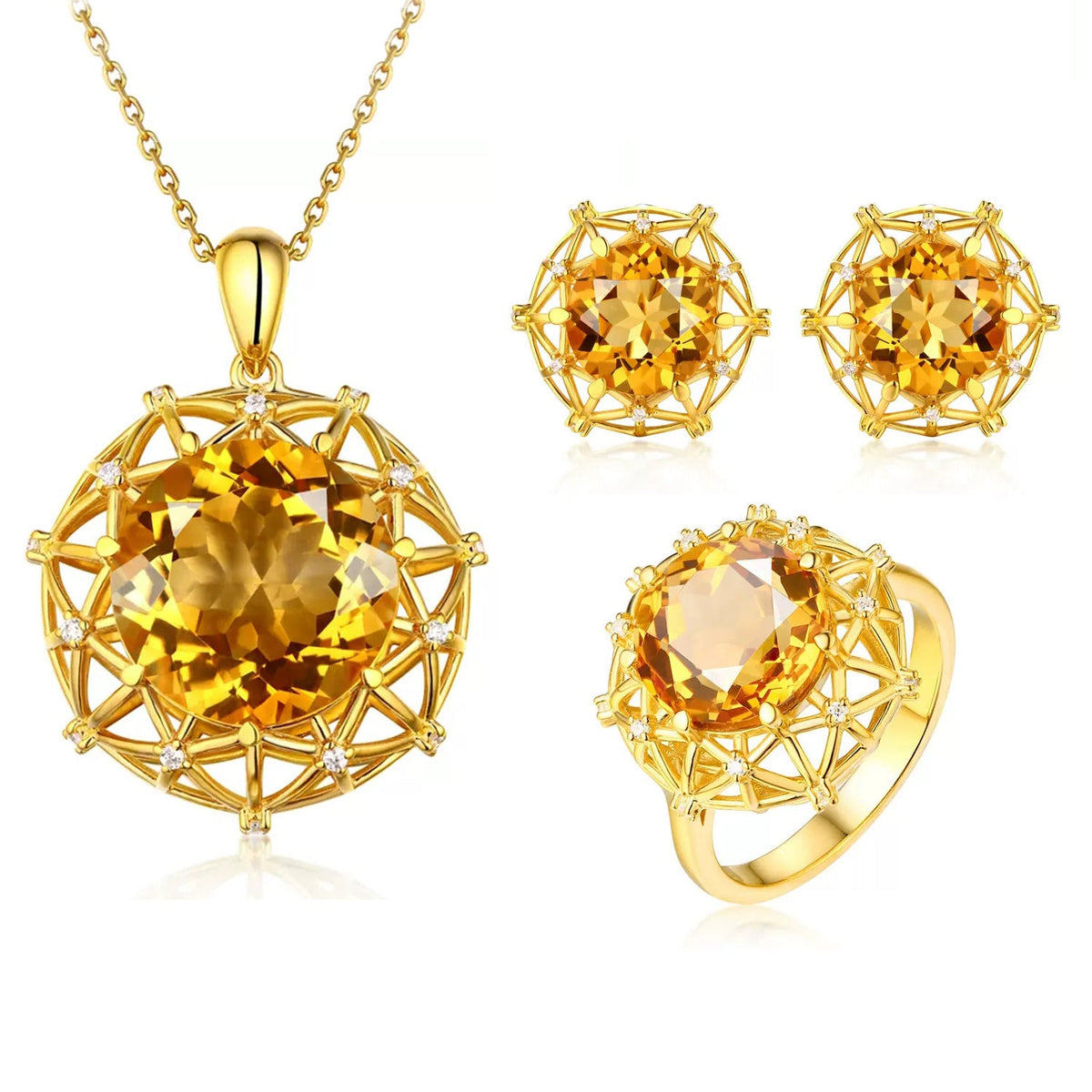 Carat Oversized Imitation Natural Citrine Bird's Nest Design Yellow Diamond Rings